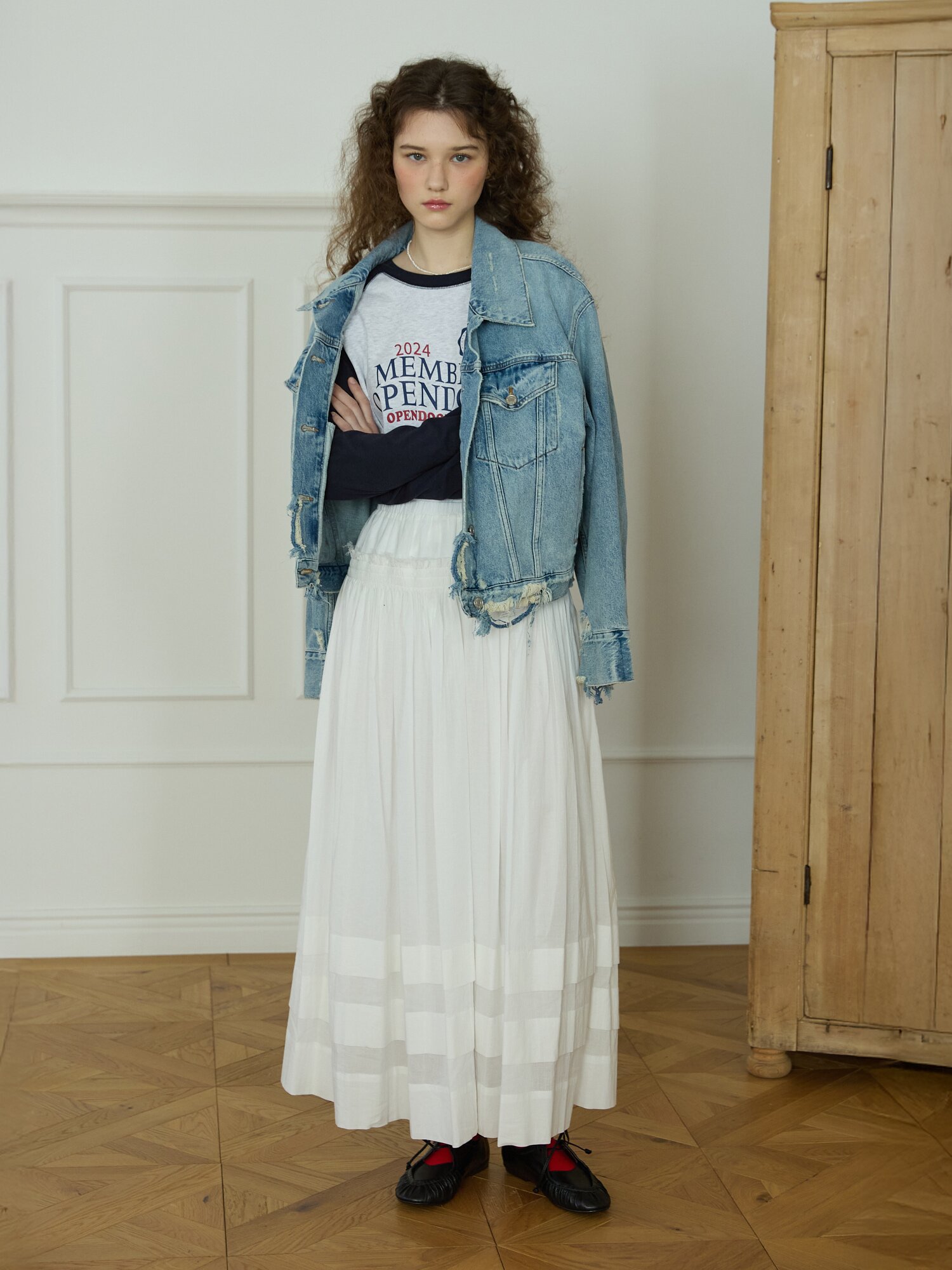 Tiered maxi skirt White