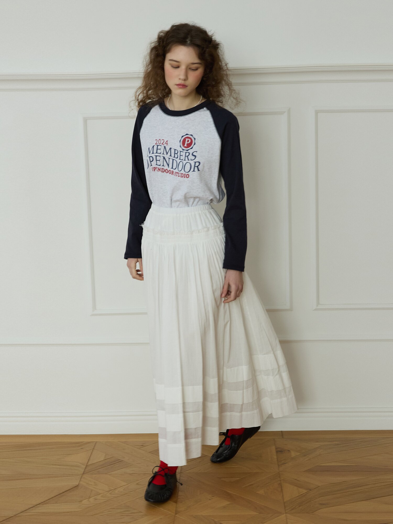 Tiered maxi skirt White