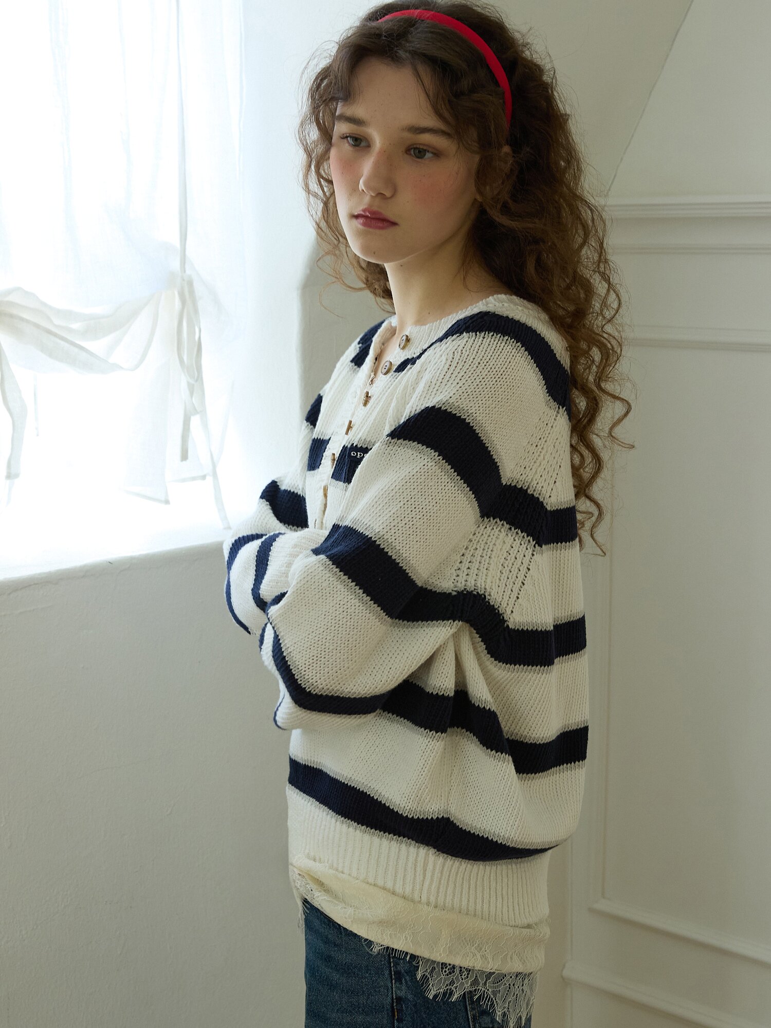 Latte stripe knit Navy