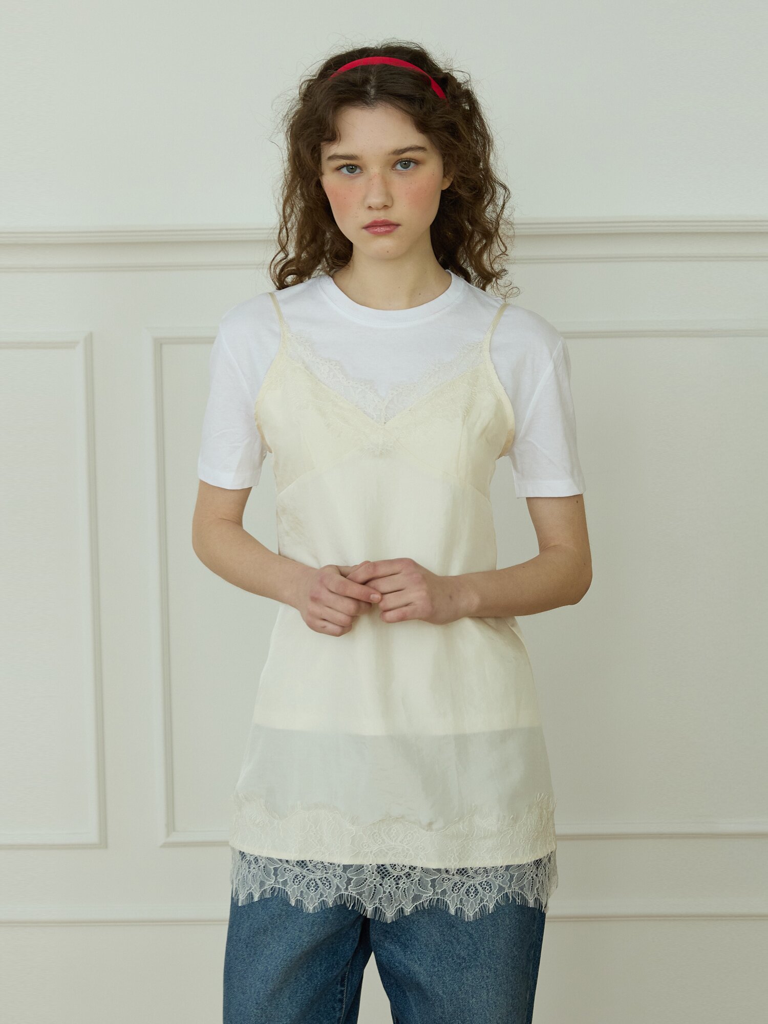 Midnight lace slip top Cream