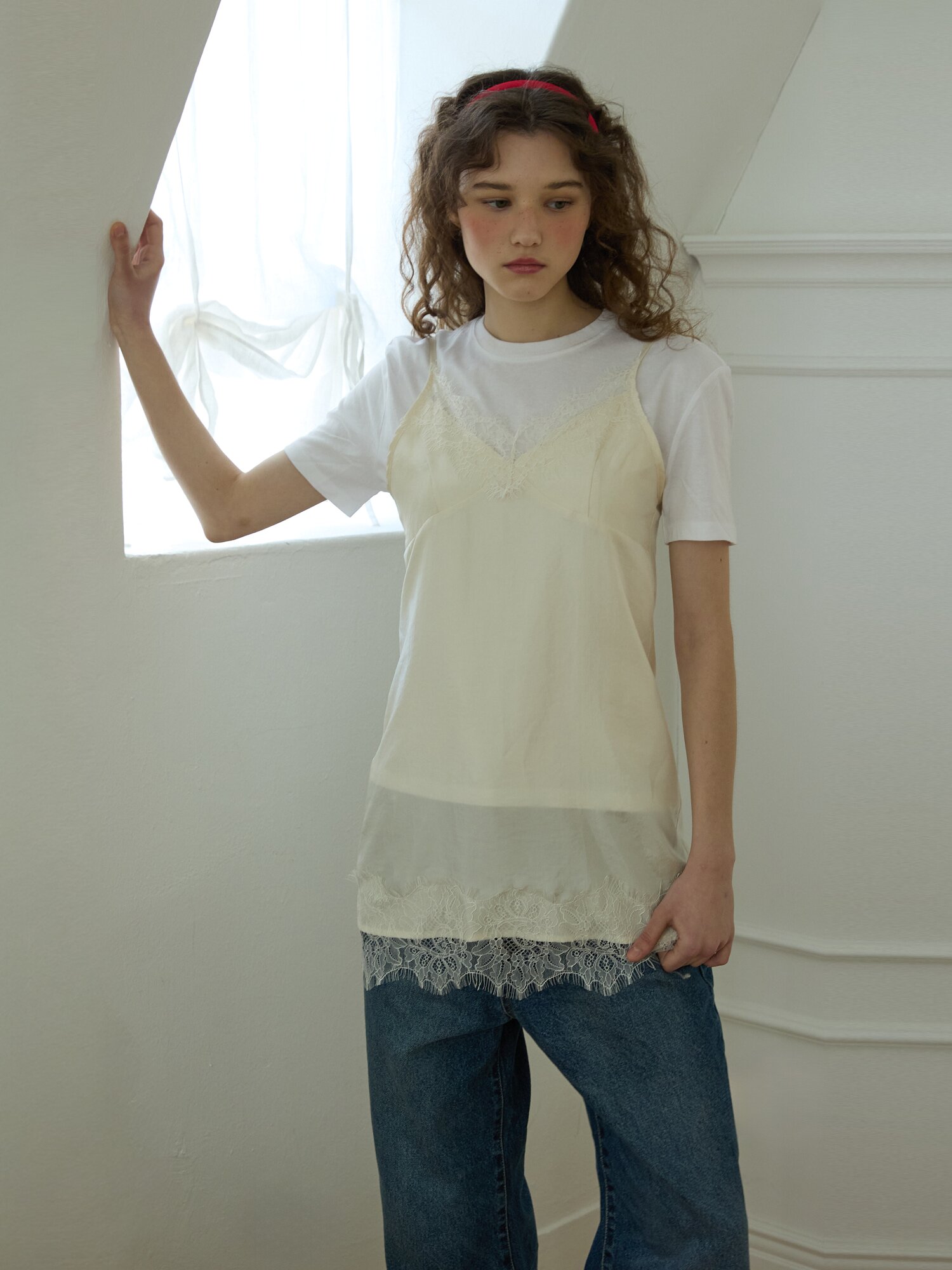Midnight lace slip top Cream
