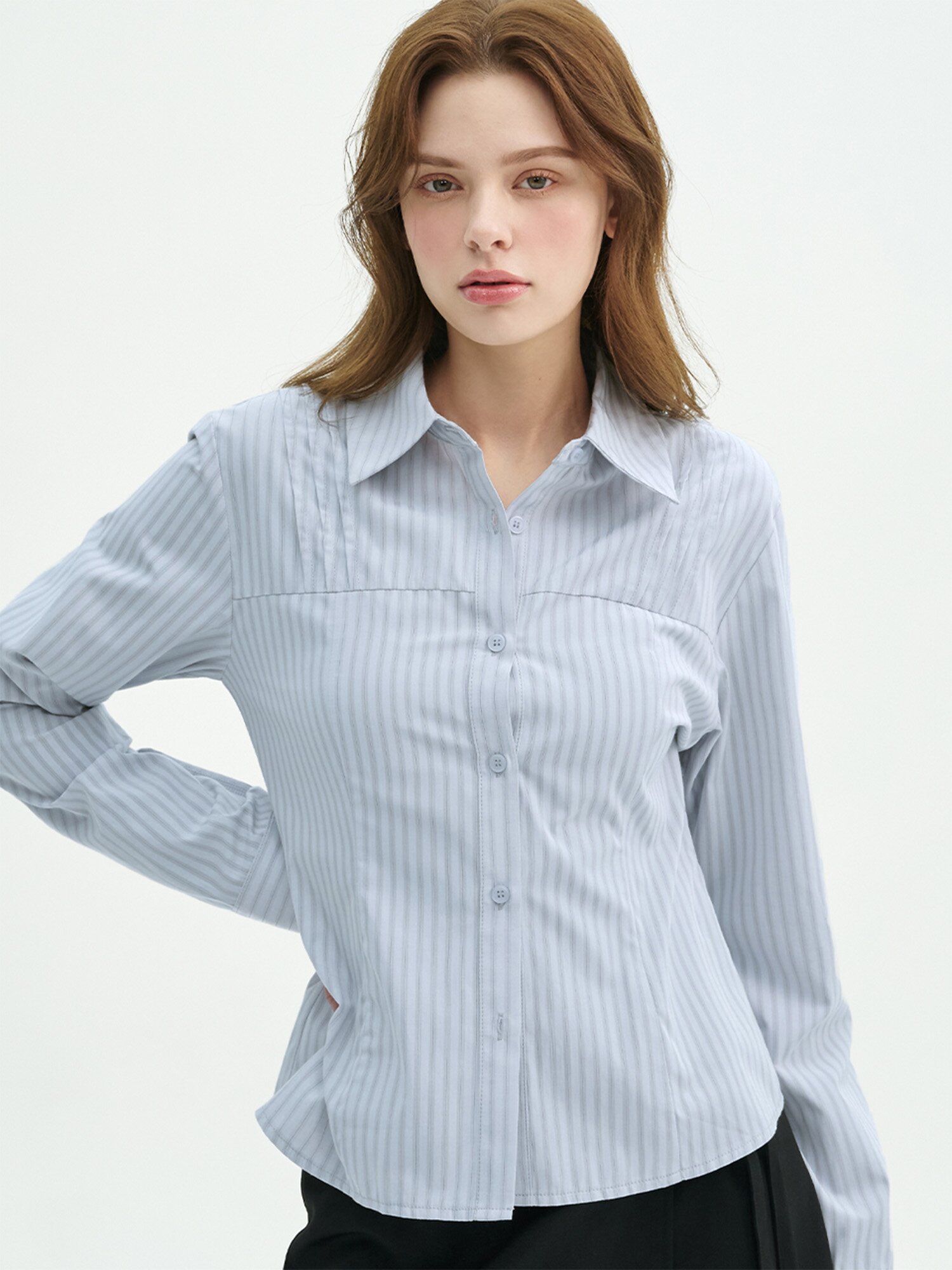 보니 핀턱 스트라이프 셔츠