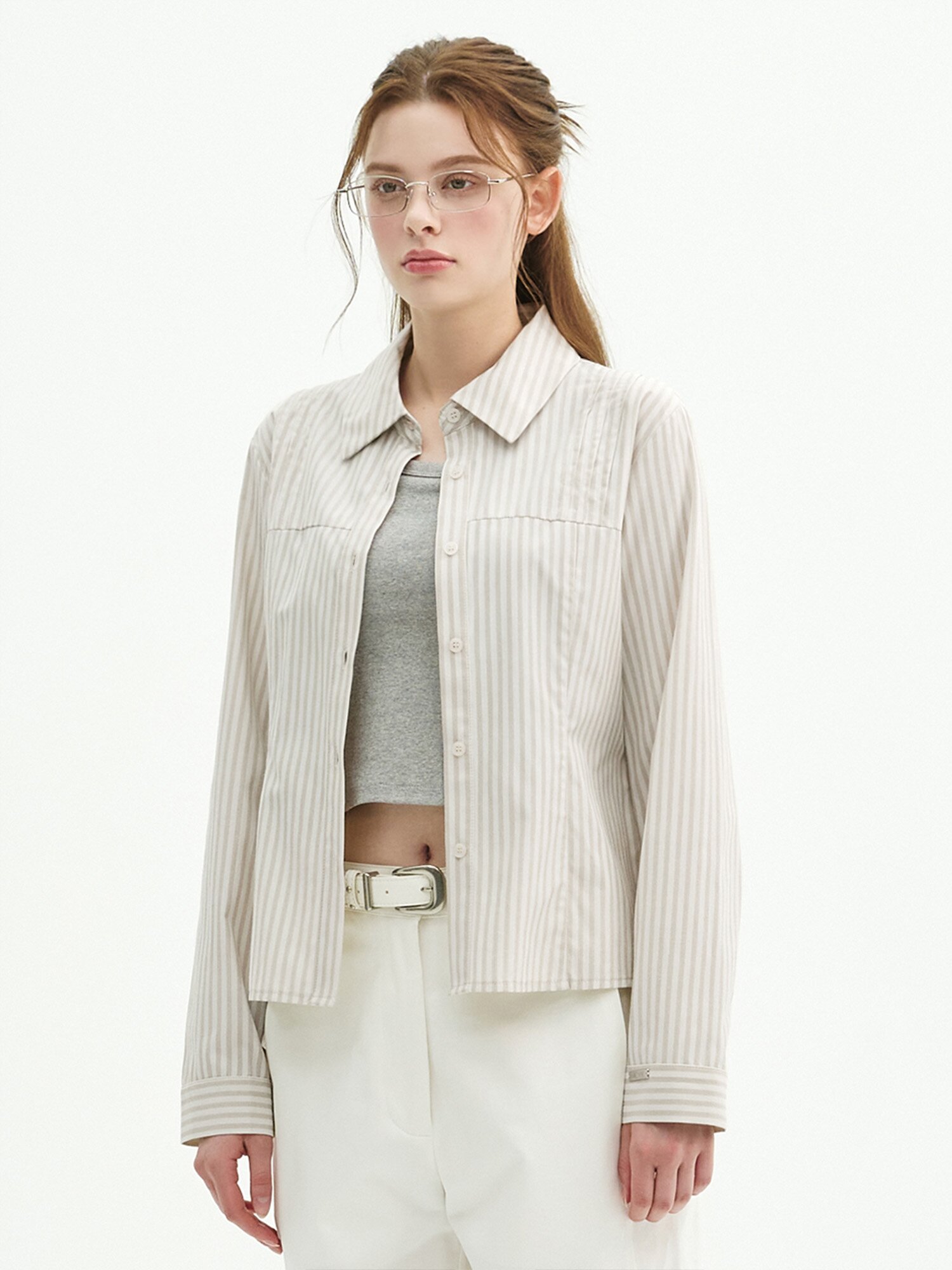 보니 핀턱 스트라이프 셔츠