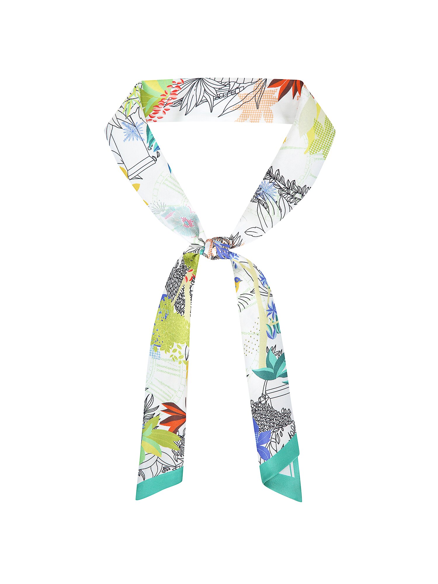실크 일러스트 타이 스카프 (PRINT GREEN)