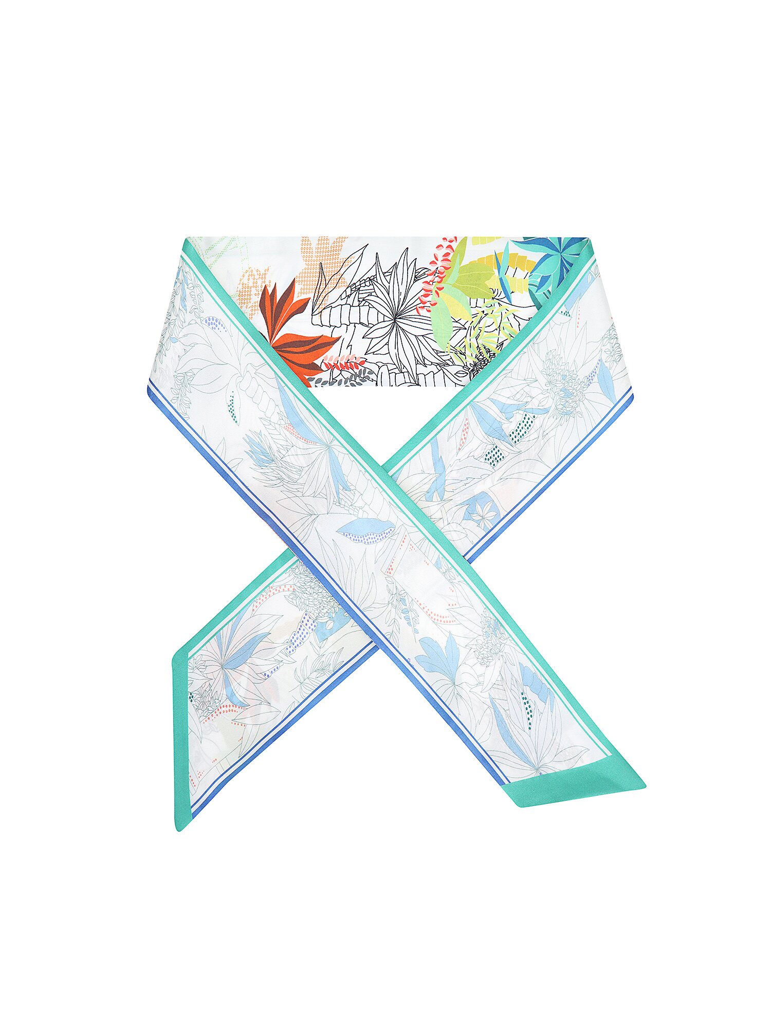실크 일러스트 타이 스카프 (PRINT GREEN)