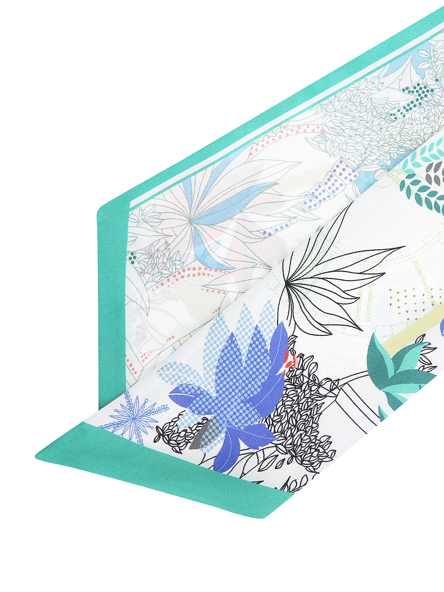 실크 일러스트 타이 스카프 (PRINT GREEN)