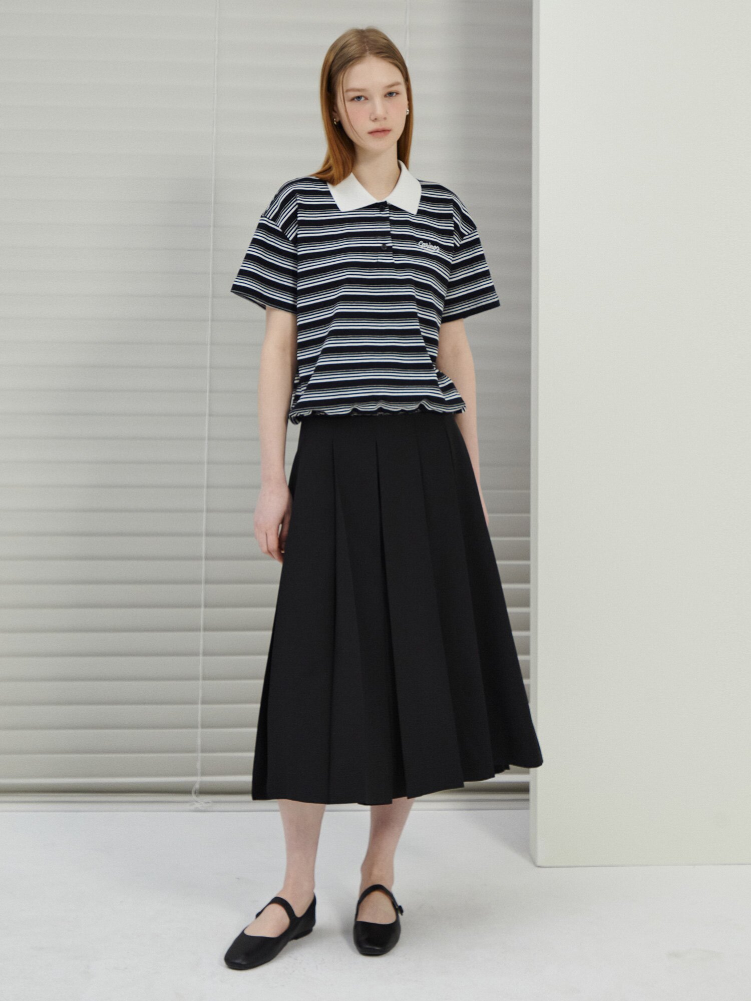 스트라이프 배색 칼라 티셔츠 (STRIPE BLACK)