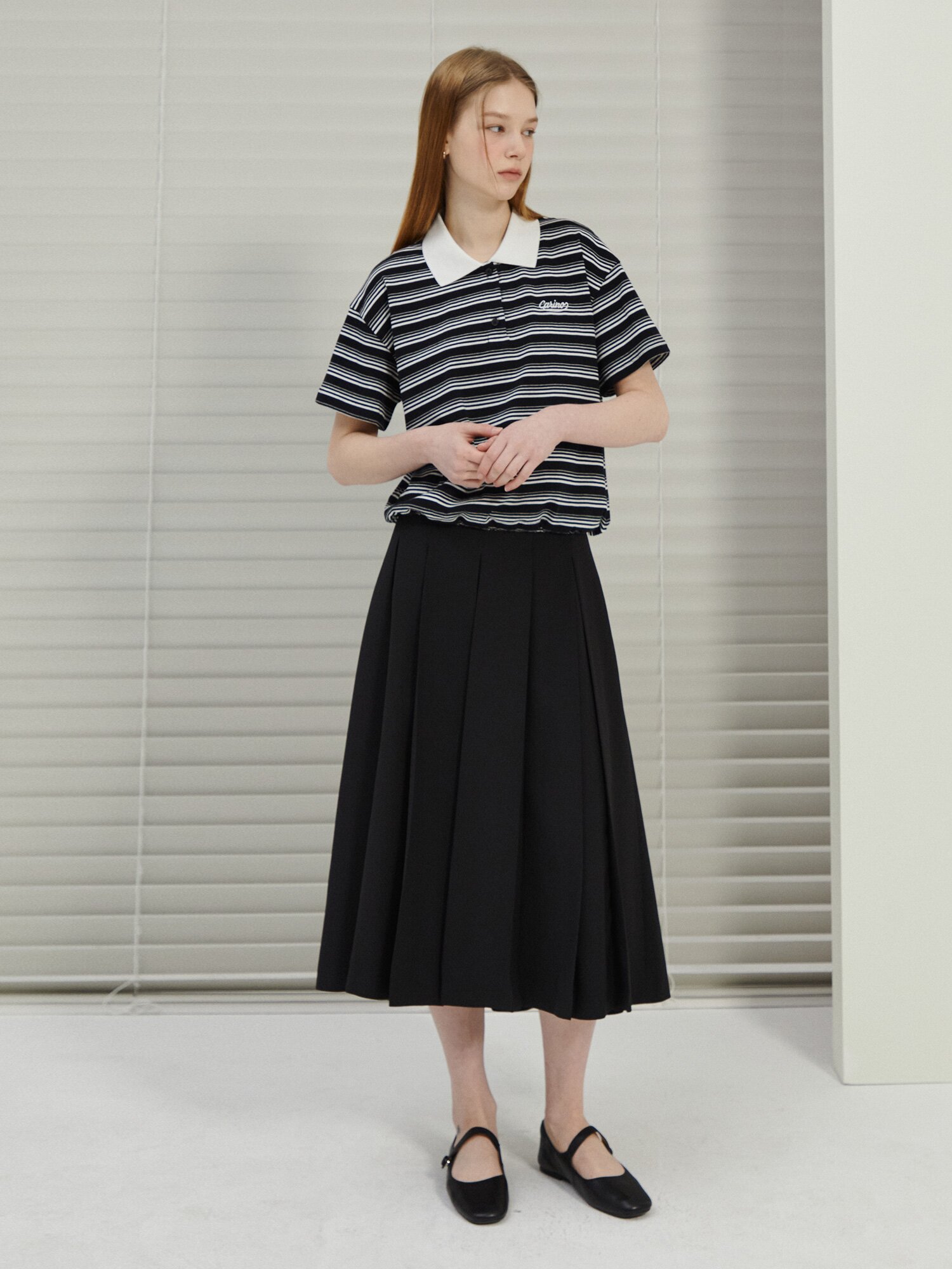 스트라이프 배색 칼라 티셔츠 (STRIPE BLACK)