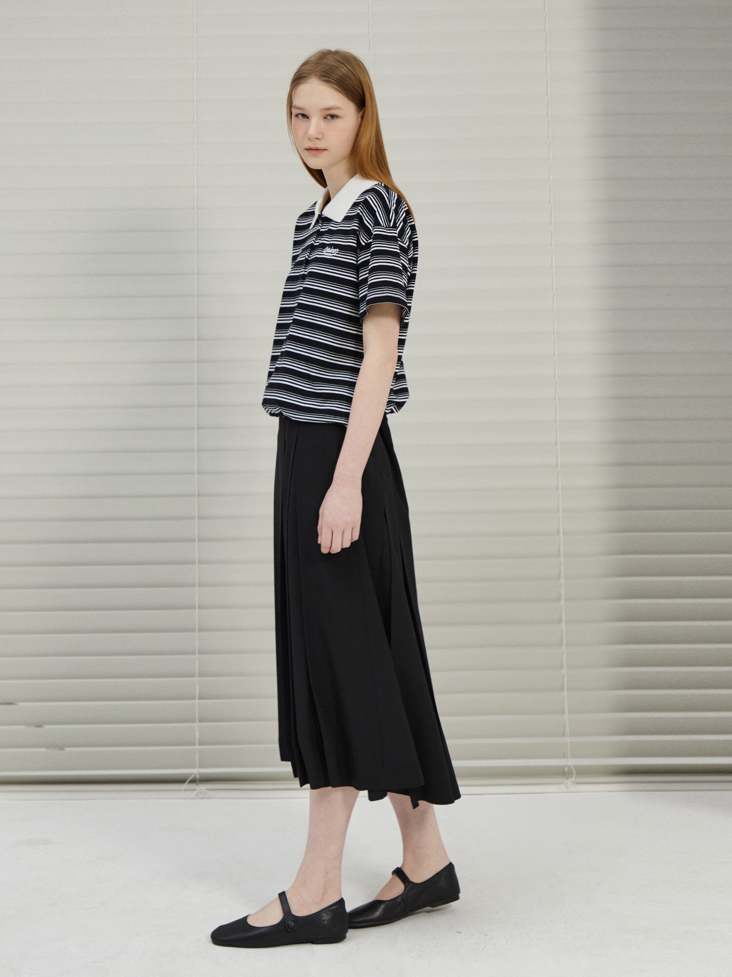 스트라이프 배색 칼라 티셔츠 (STRIPE BLACK)