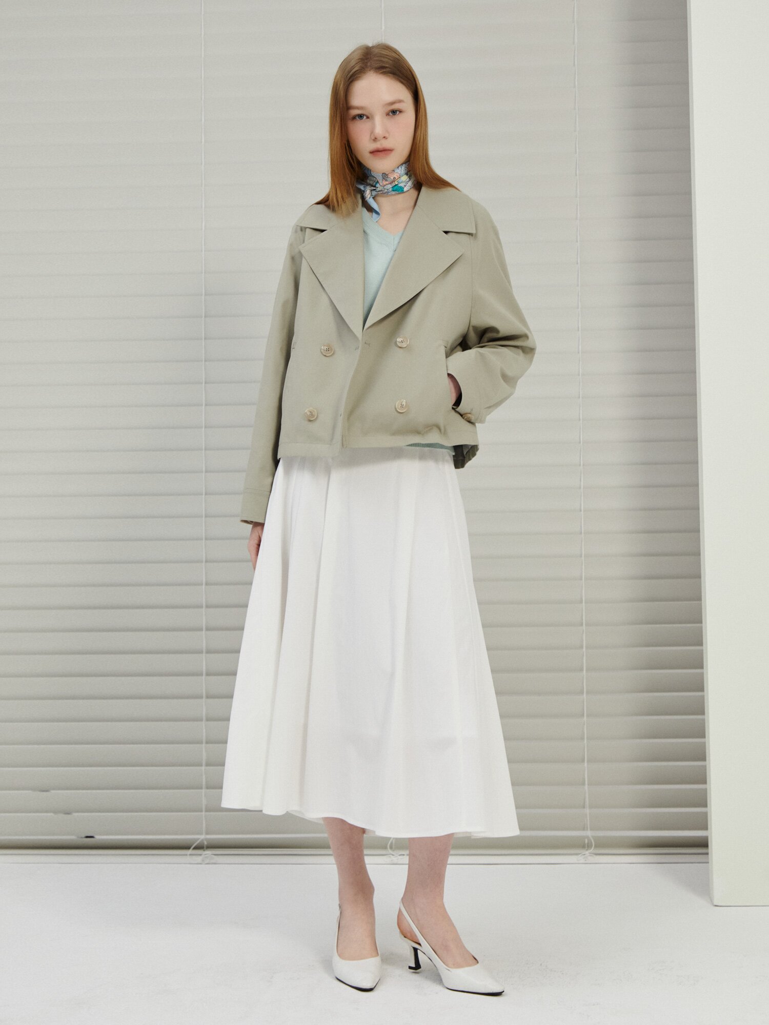 벨티드 원턱 플레어 스커트 (IVORY)