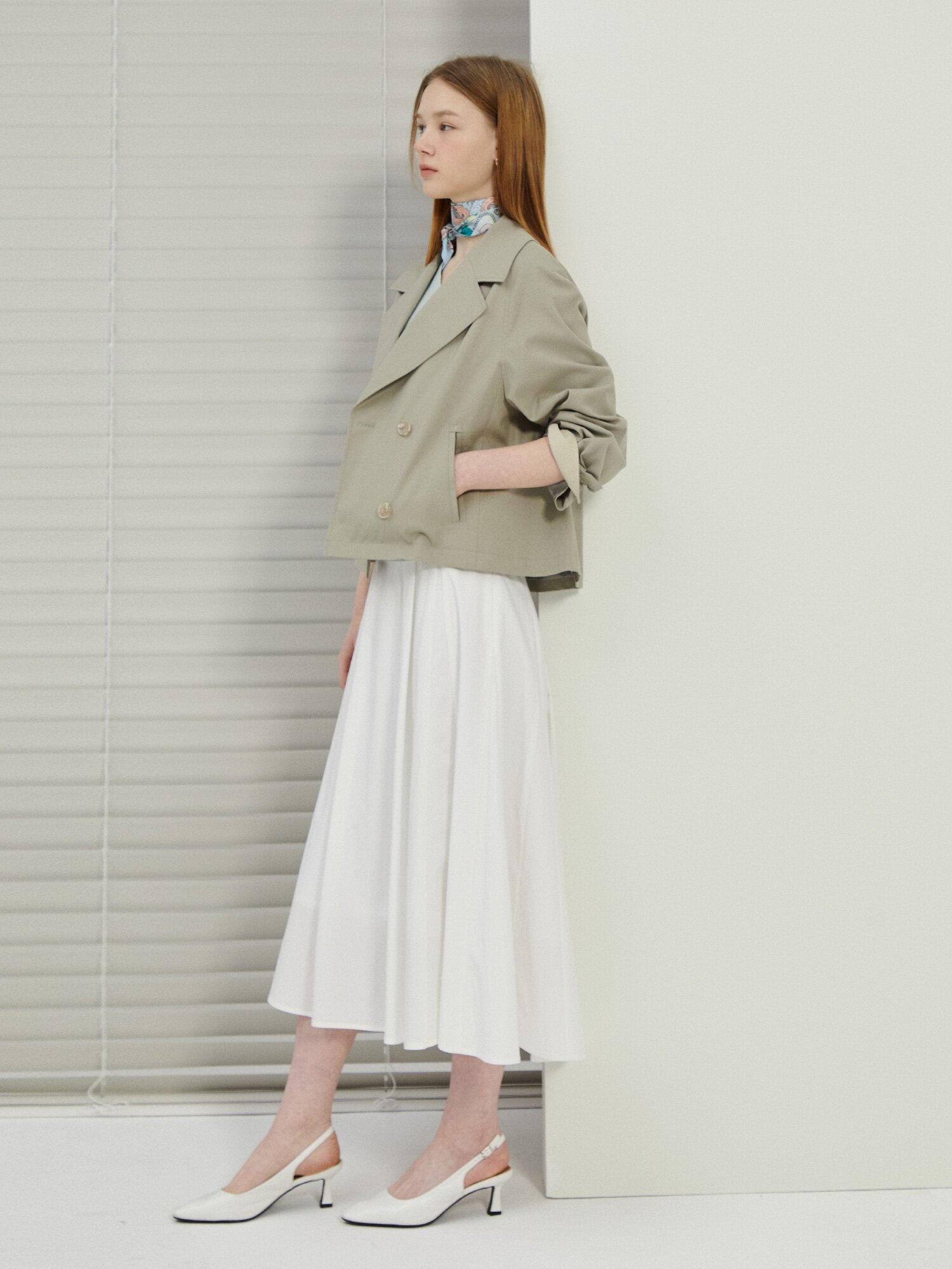 벨티드 원턱 플레어 스커트 (IVORY)