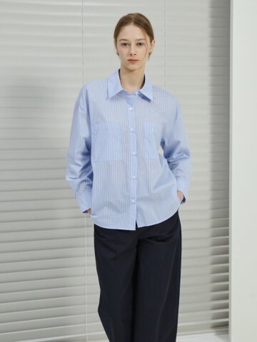루즈핏 코튼 스트라이프 블라우스 