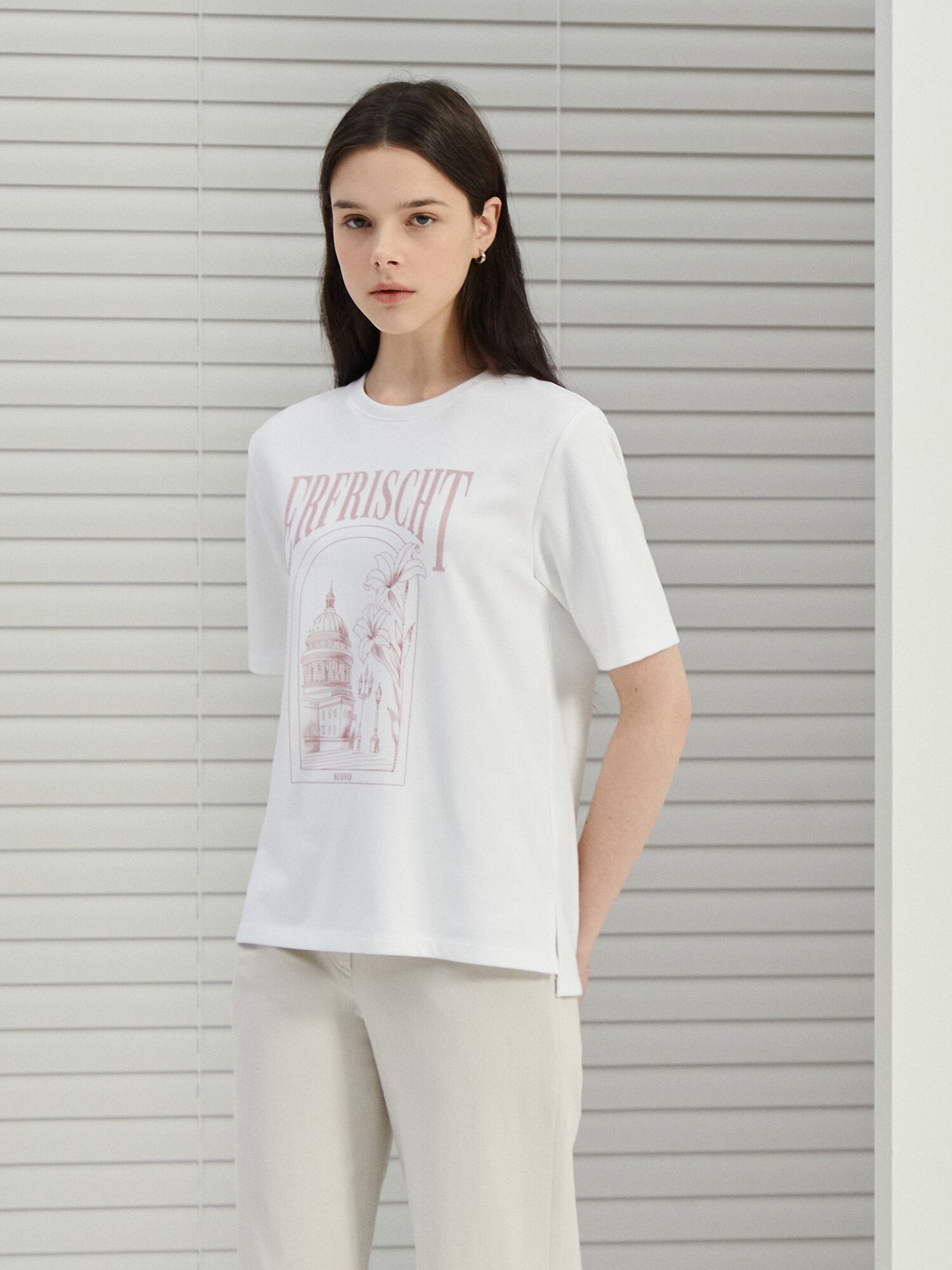 코튼 프린트 하프 슬리브 티셔츠 (WHITE)