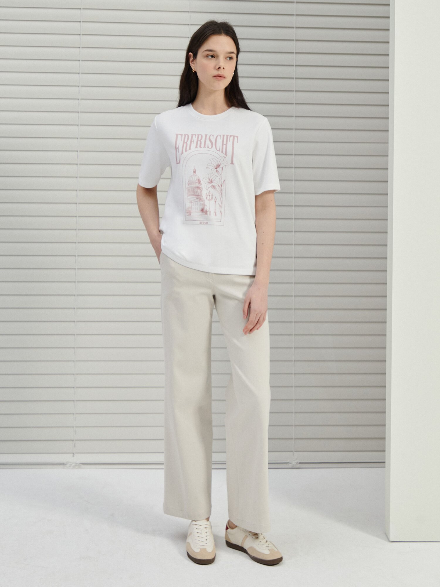 코튼 프린트 하프 슬리브 티셔츠 (WHITE)