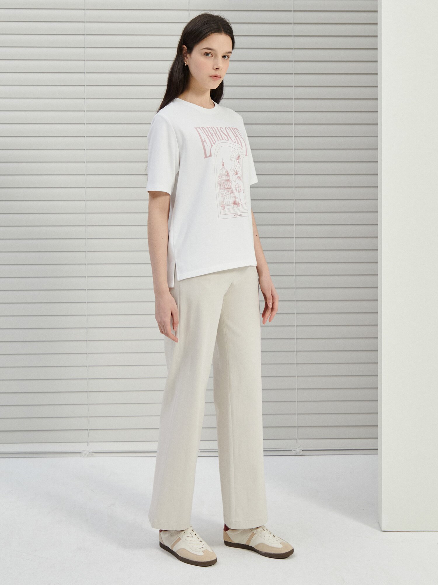 코튼 프린트 하프 슬리브 티셔츠 (WHITE)