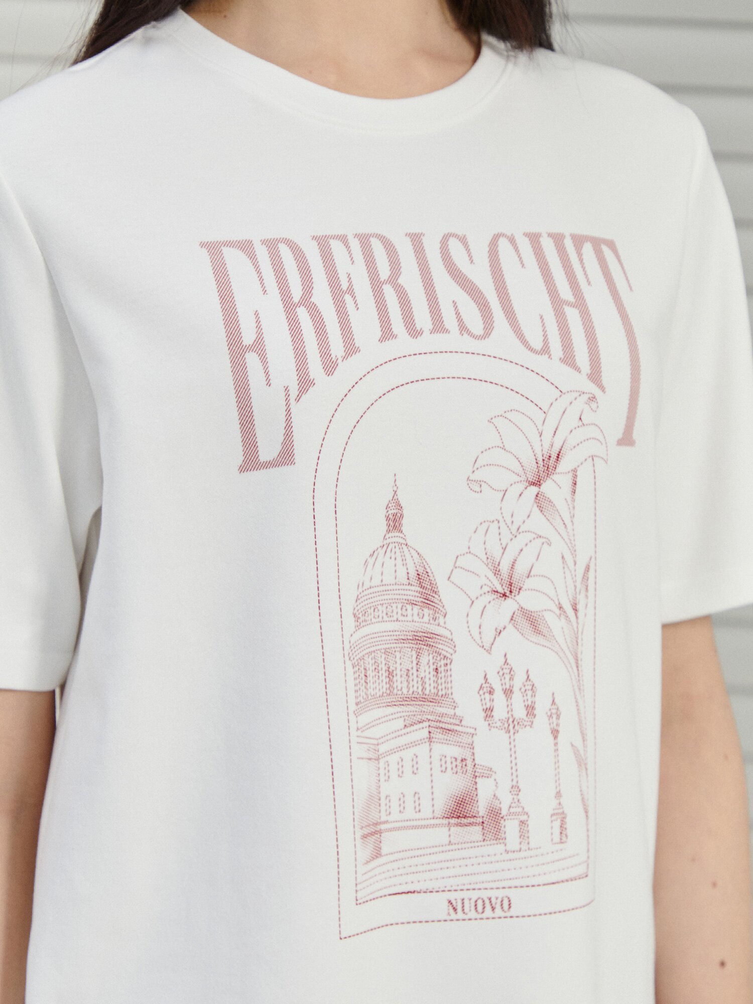 코튼 프린트 하프 슬리브 티셔츠 (WHITE)