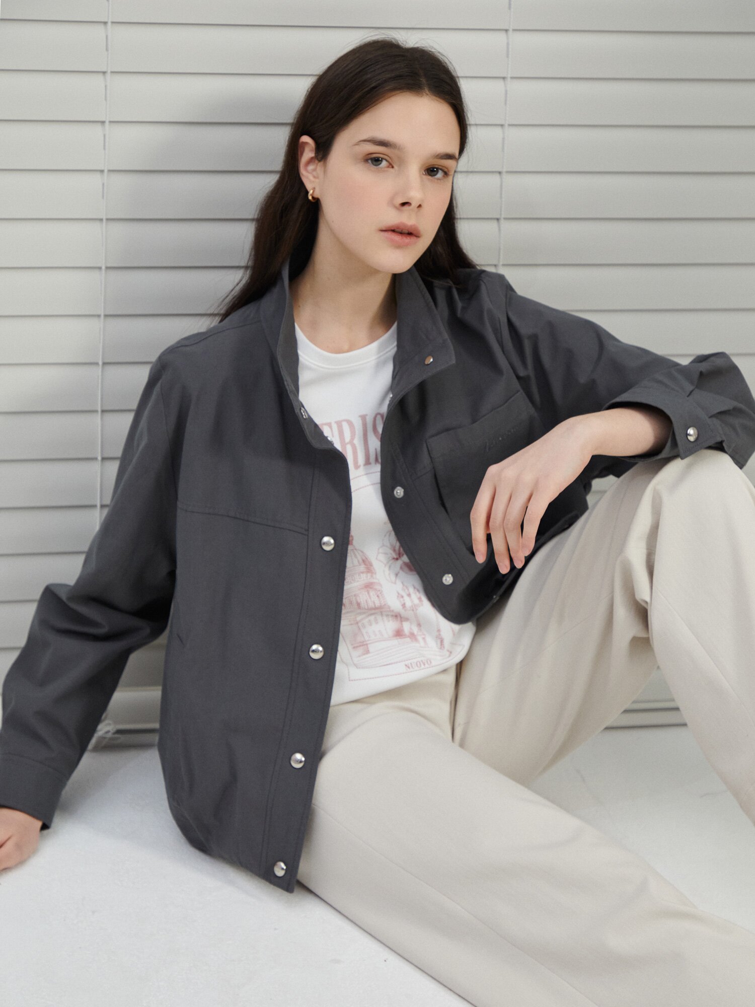 코튼 프린트 하프 슬리브 티셔츠 (WHITE)