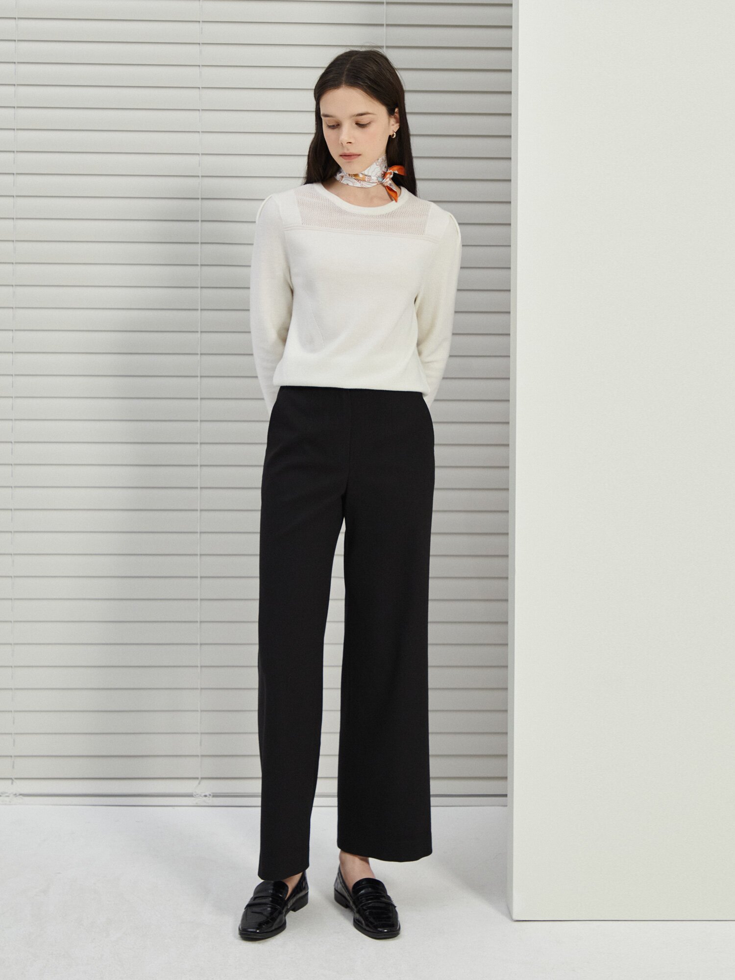 백 밴딩 와이드 일자핏 팬츠 (BLACK)