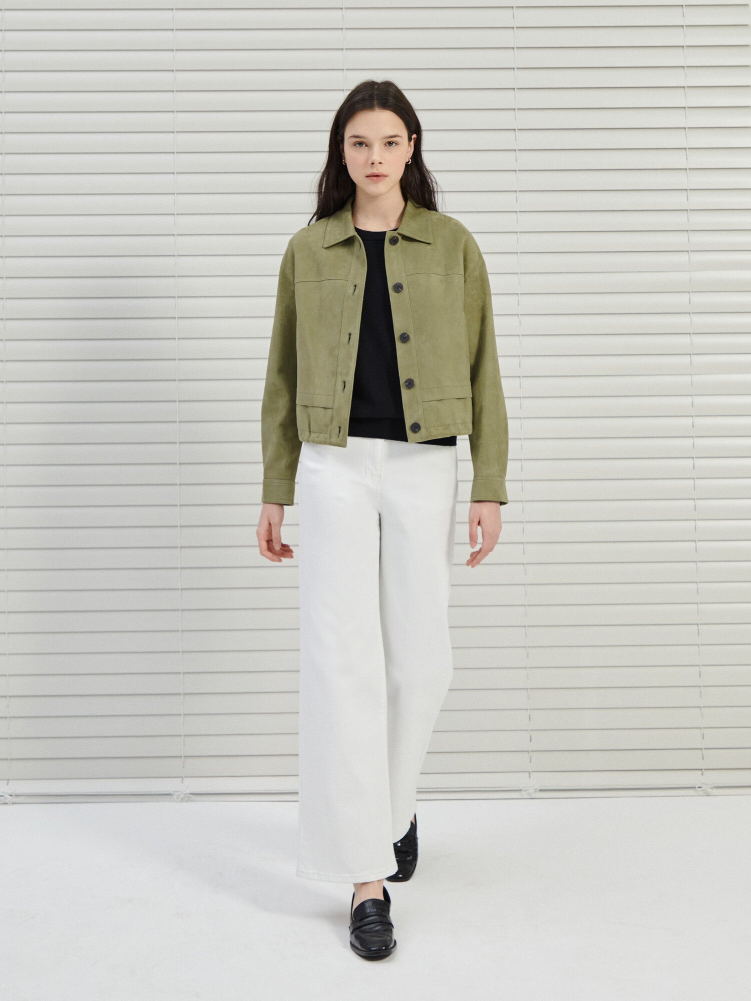 절개 백 밴딩 세미 와이드 데님 팬츠 (IVORY)