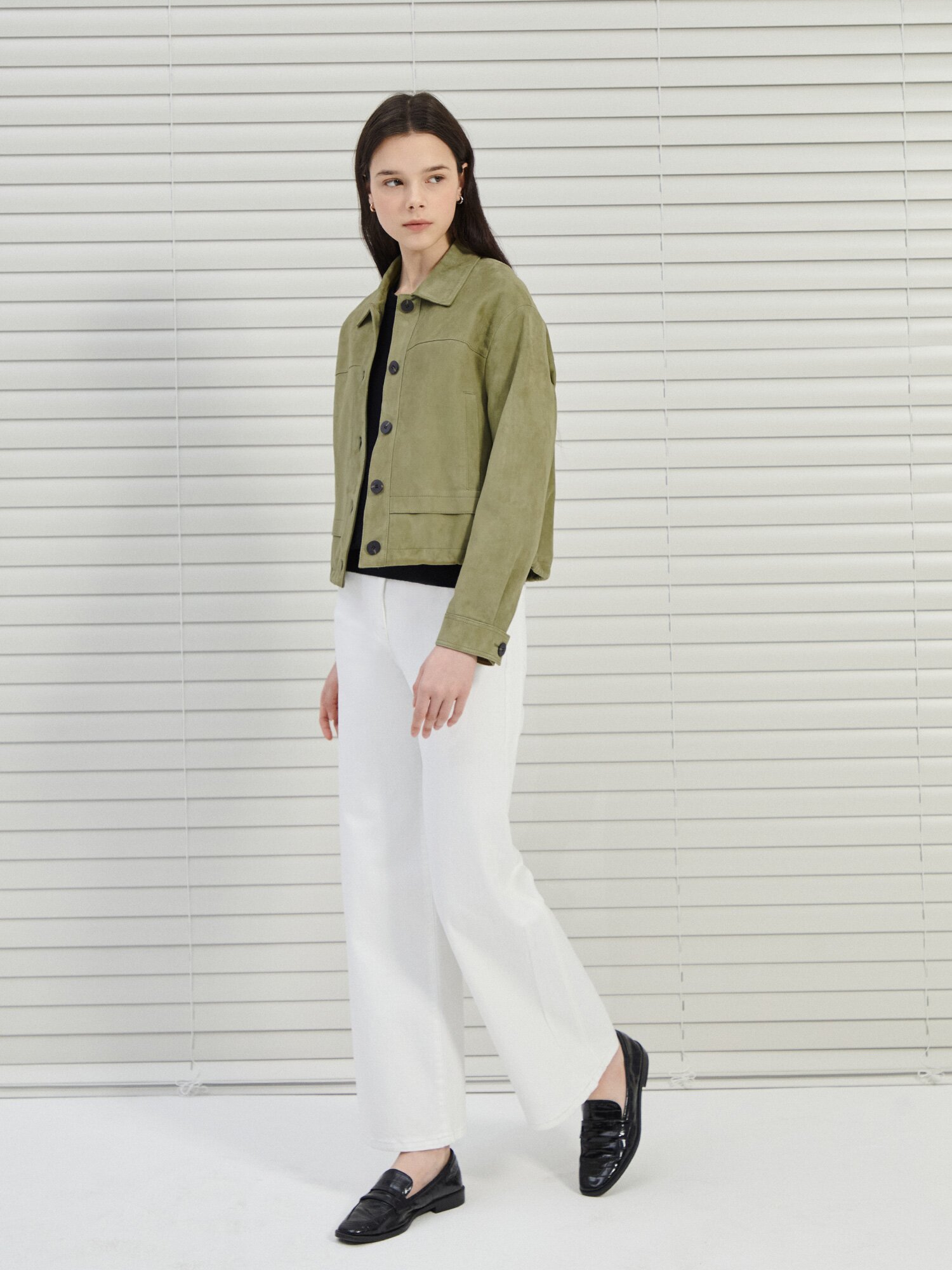 절개 백 밴딩 세미 와이드 데님 팬츠 (IVORY)