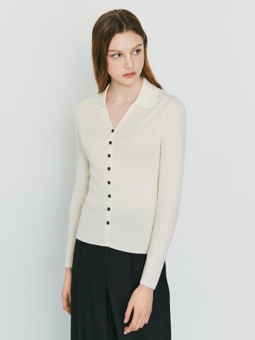 슬림핏 울 브이 칼라 가디건 