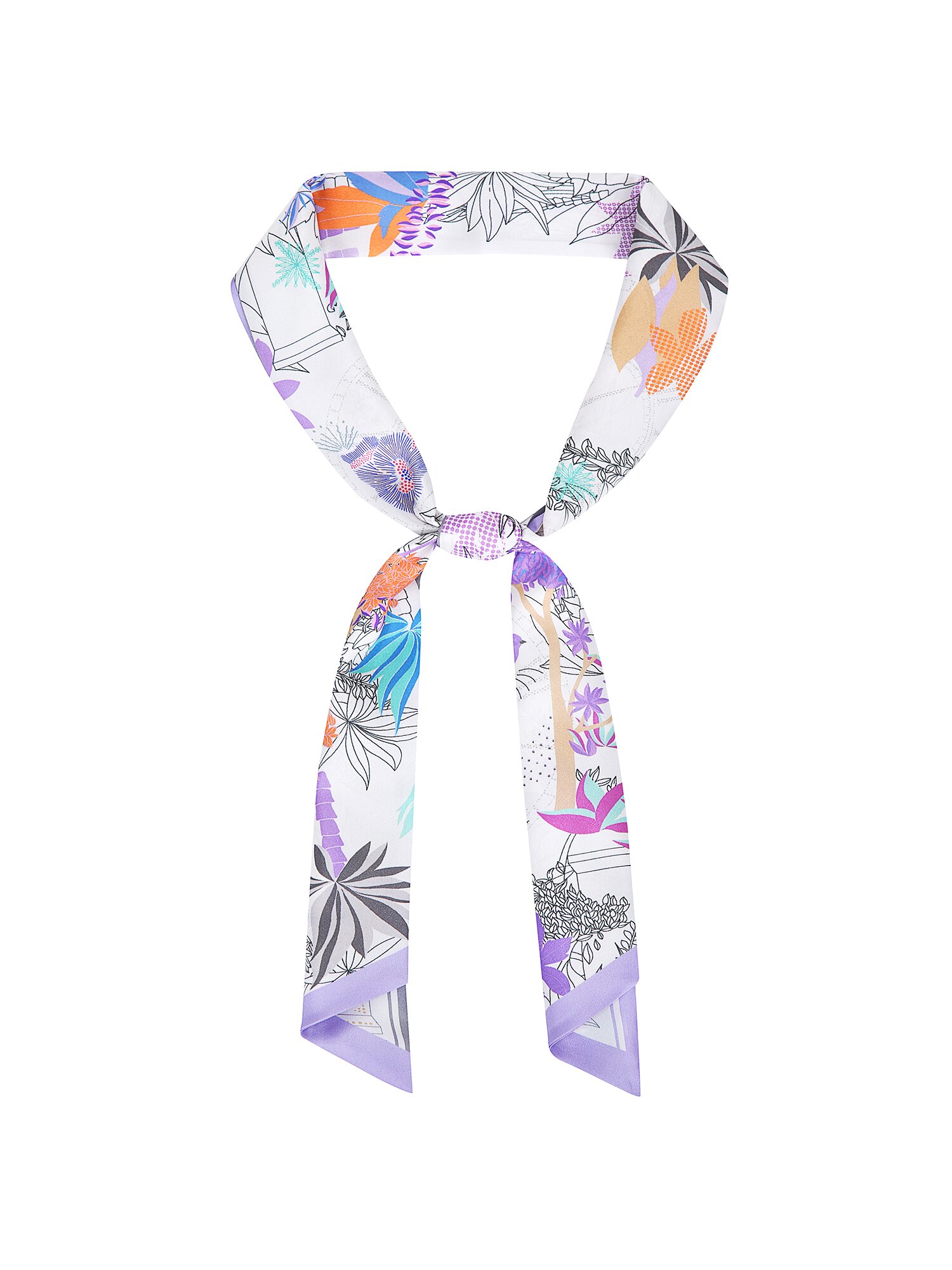 실크 일러스트 타이 스카프 (PRINT PURPLE)