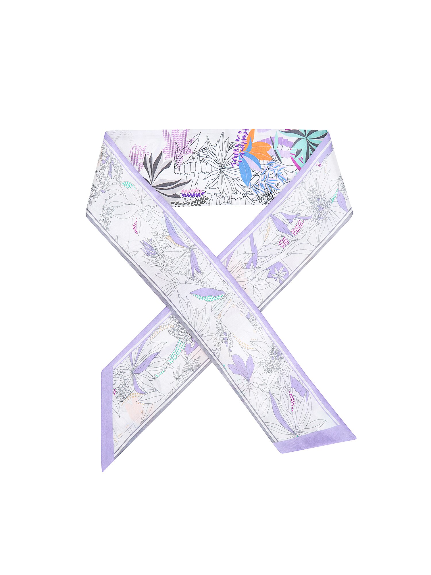 실크 일러스트 타이 스카프 (PRINT PURPLE)