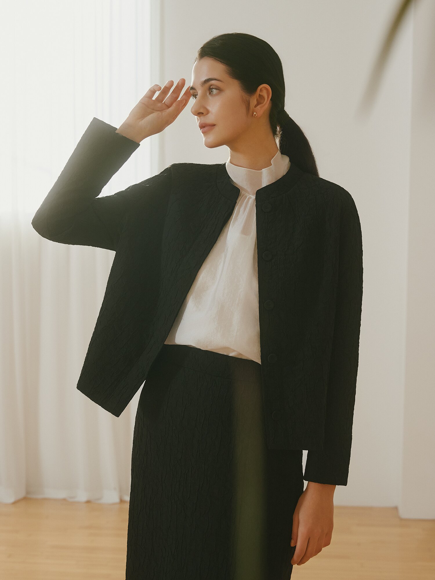 루즈핏 자카드 하프넥 재킷 (BLACK)