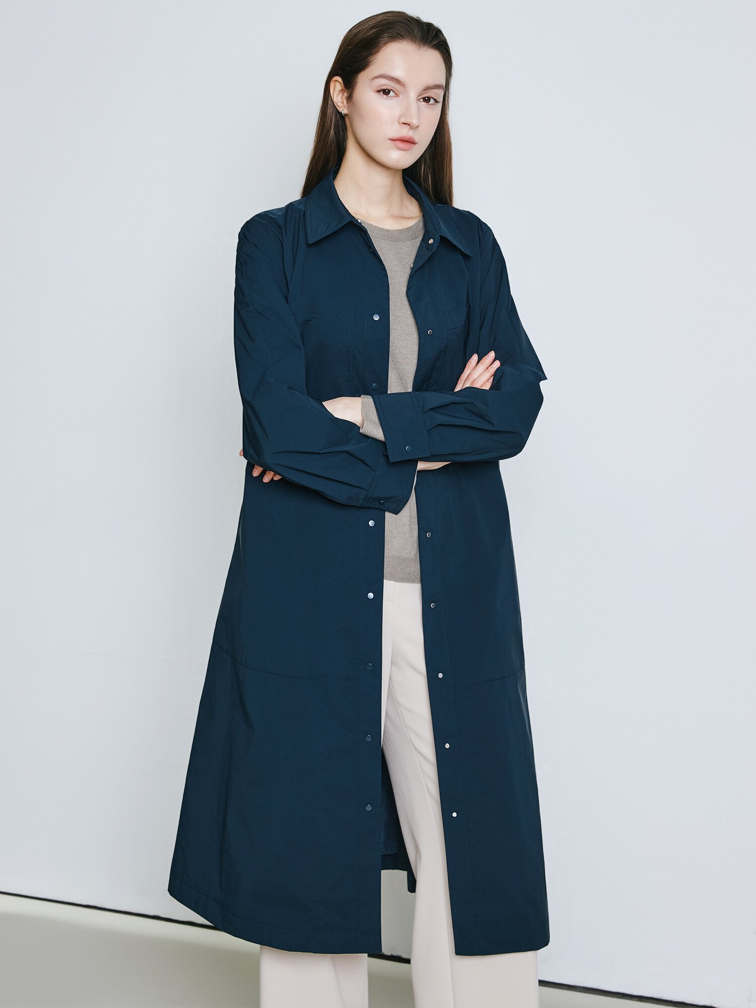 루즈핏 아웃 포켓 셔츠 원피스 (DARK NAVY)