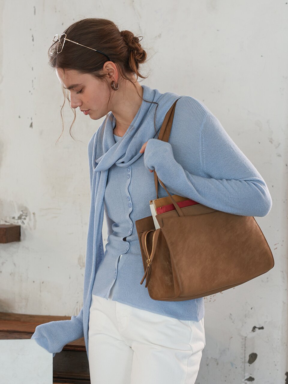 PM_Light knit shawl and top set_3color