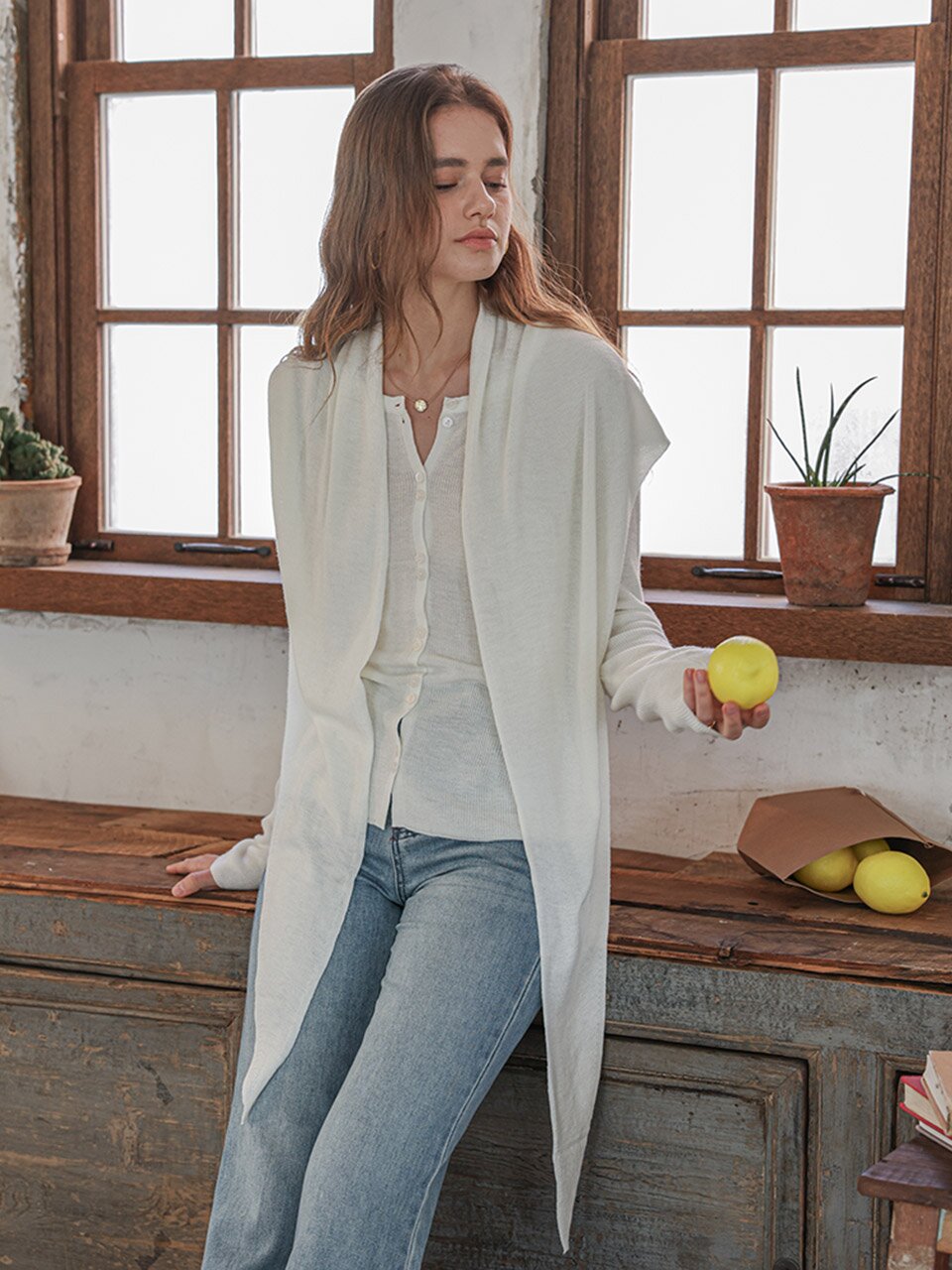 PM_Light knit shawl and top set_3color