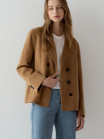 캐시미어 더블 하프 코트 - 브라운
