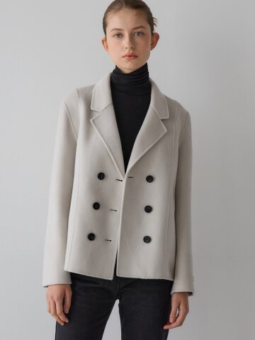 캐시미어 더블 하프 코트 - 라이트그레이
