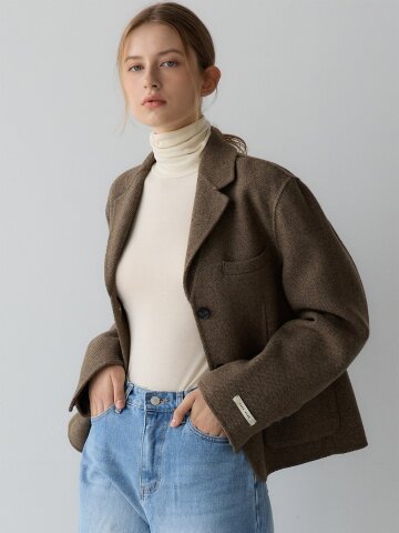 헤링본 하프 자켓 - 카키브라운
