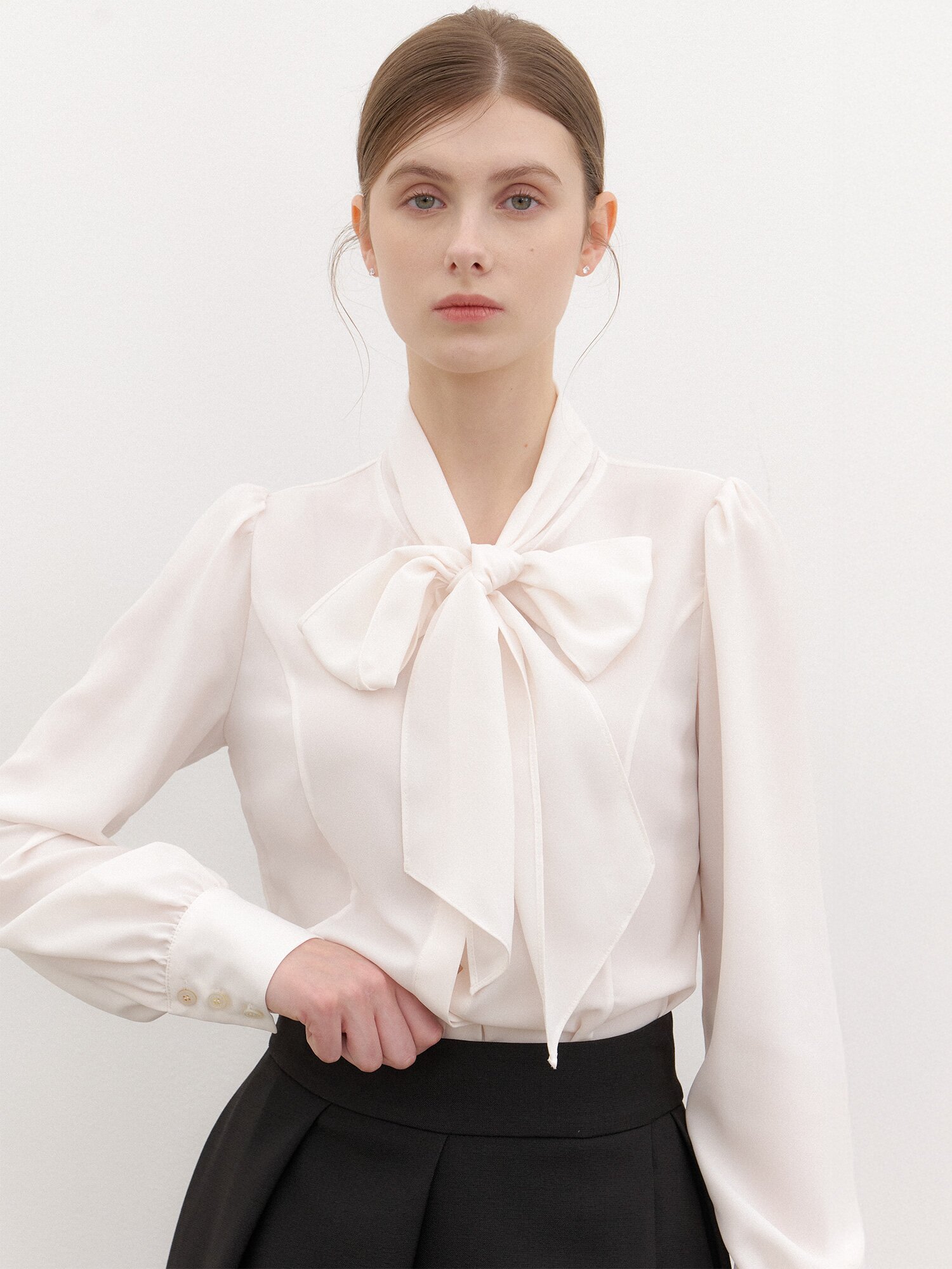 Ribbon-tie Blouse(LL) / Ivory(4color)