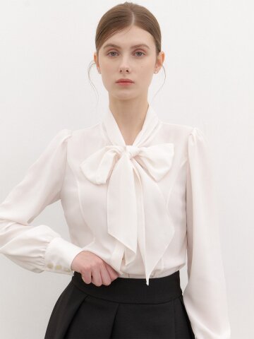 Ribbon-tie Blouse(LL) / Ivory(4color)