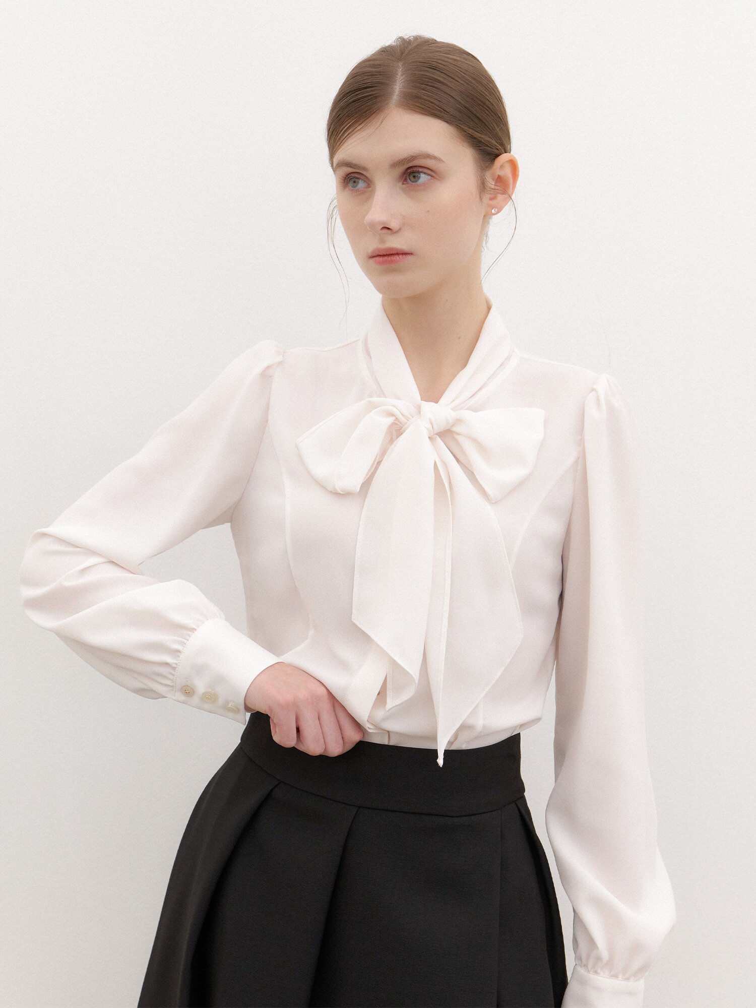 Ribbon-tie Blouse(LL) / Ivory(4color)