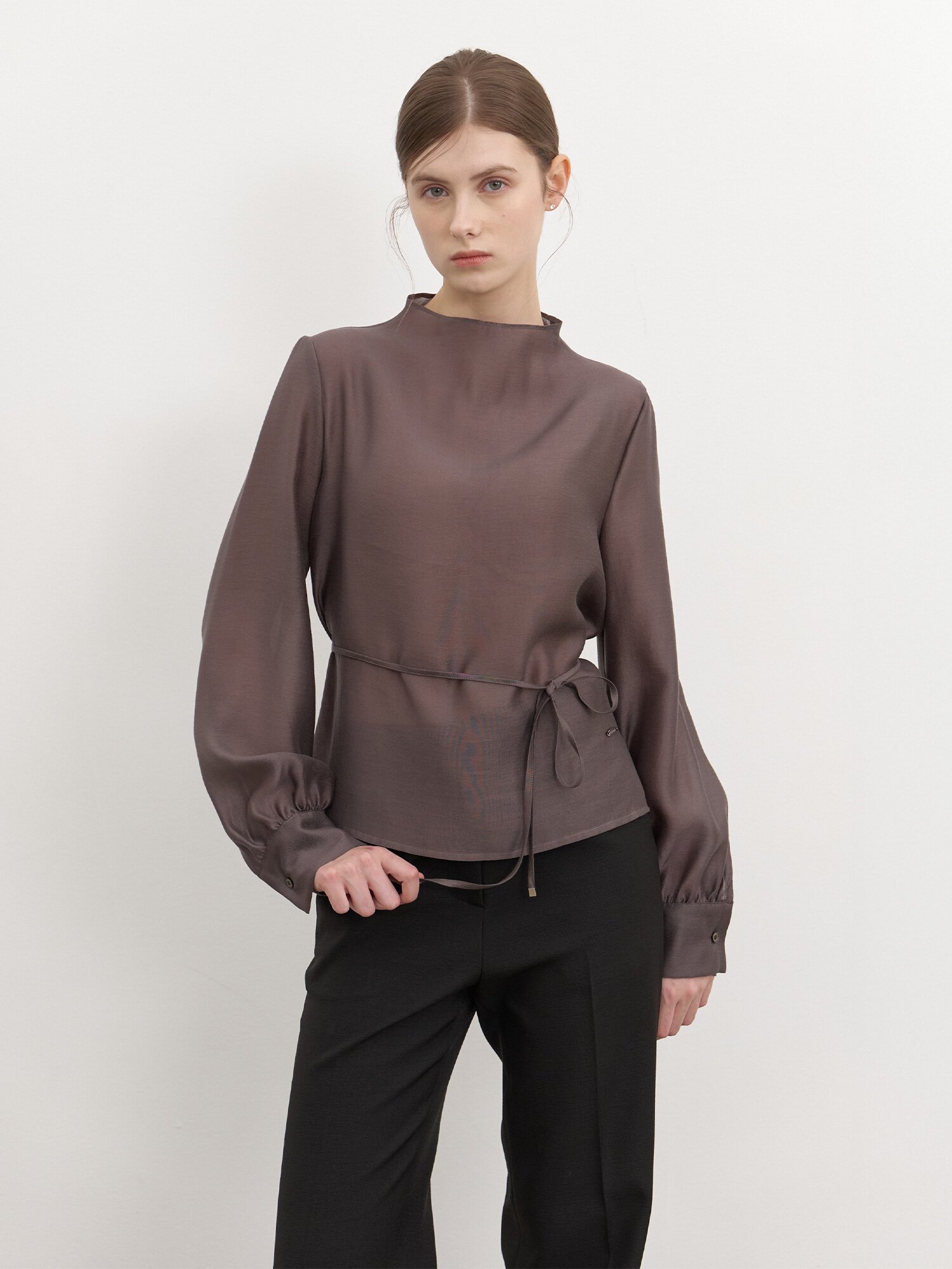 Simple Organza Blouse / Charcoal Brown(4color)