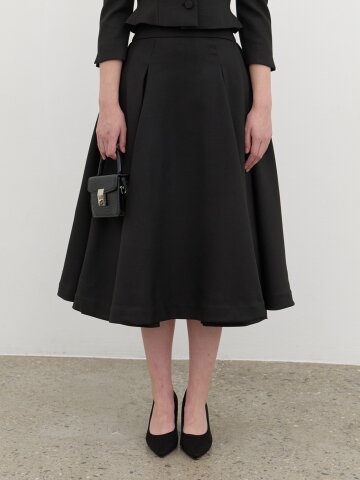 Volume Tuck Flare Skirt / Black(2Color)
