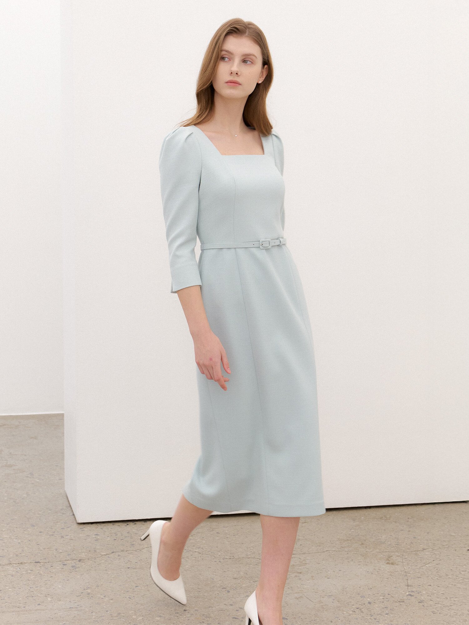 Tweed Square-Neck Slim Dress / Mint(2color)