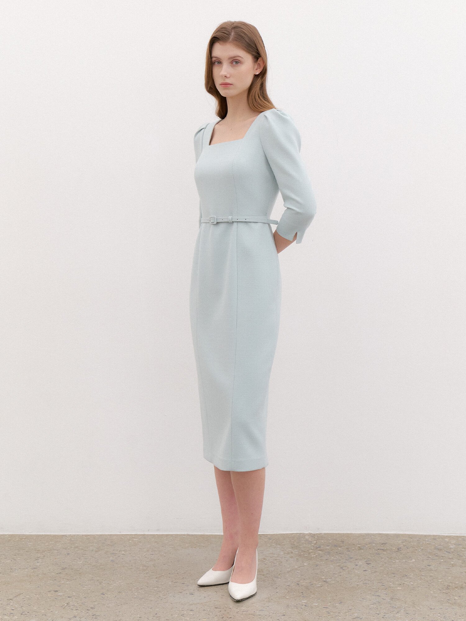 Tweed Square-Neck Slim Dress / Mint(2color)