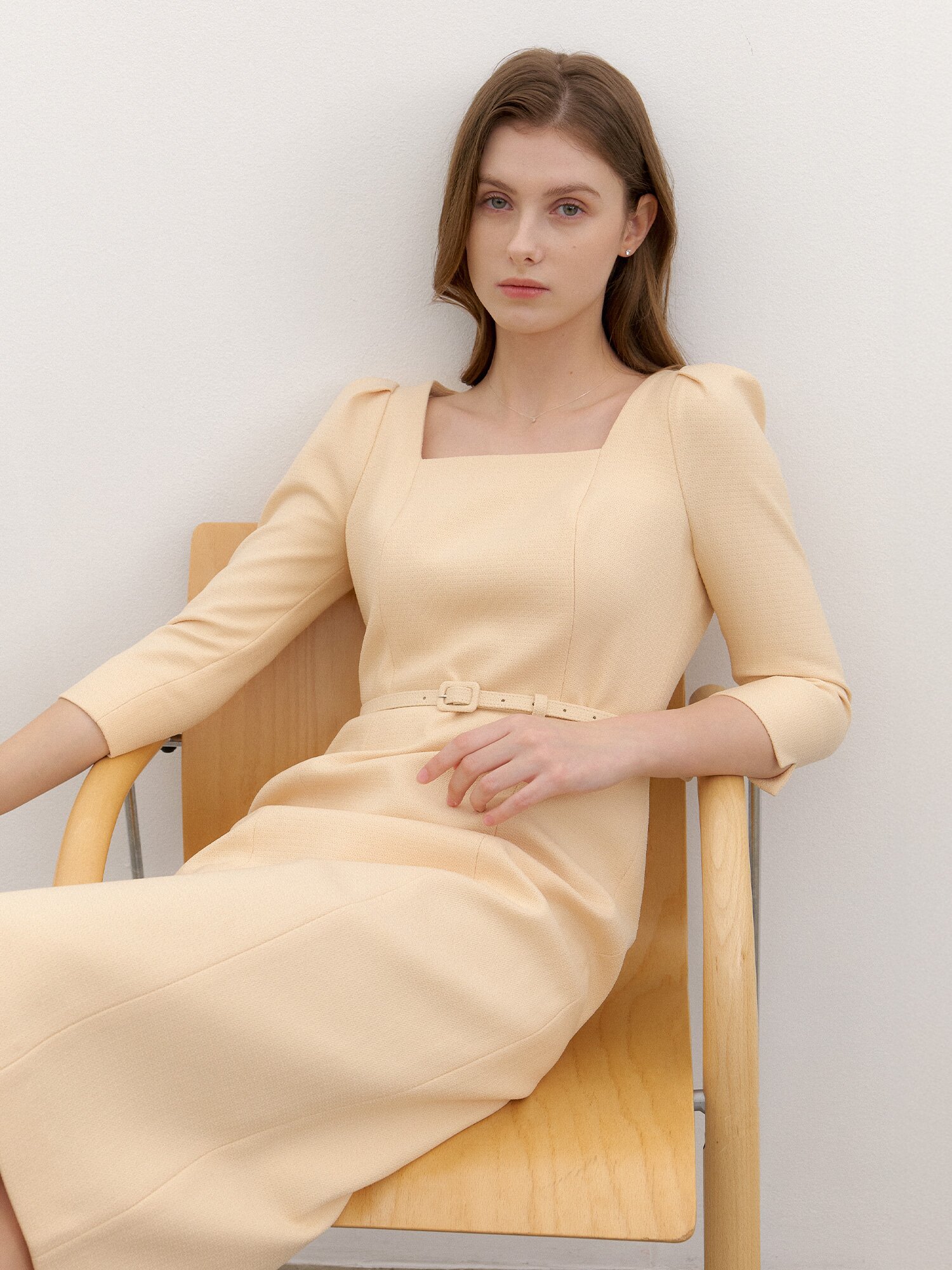 Tweed Square-neck Slim Dress / Yellow(2color)