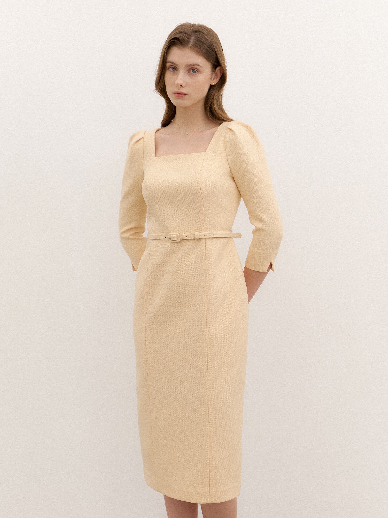 Tweed Square-neck Slim Dress / Yellow(2color)