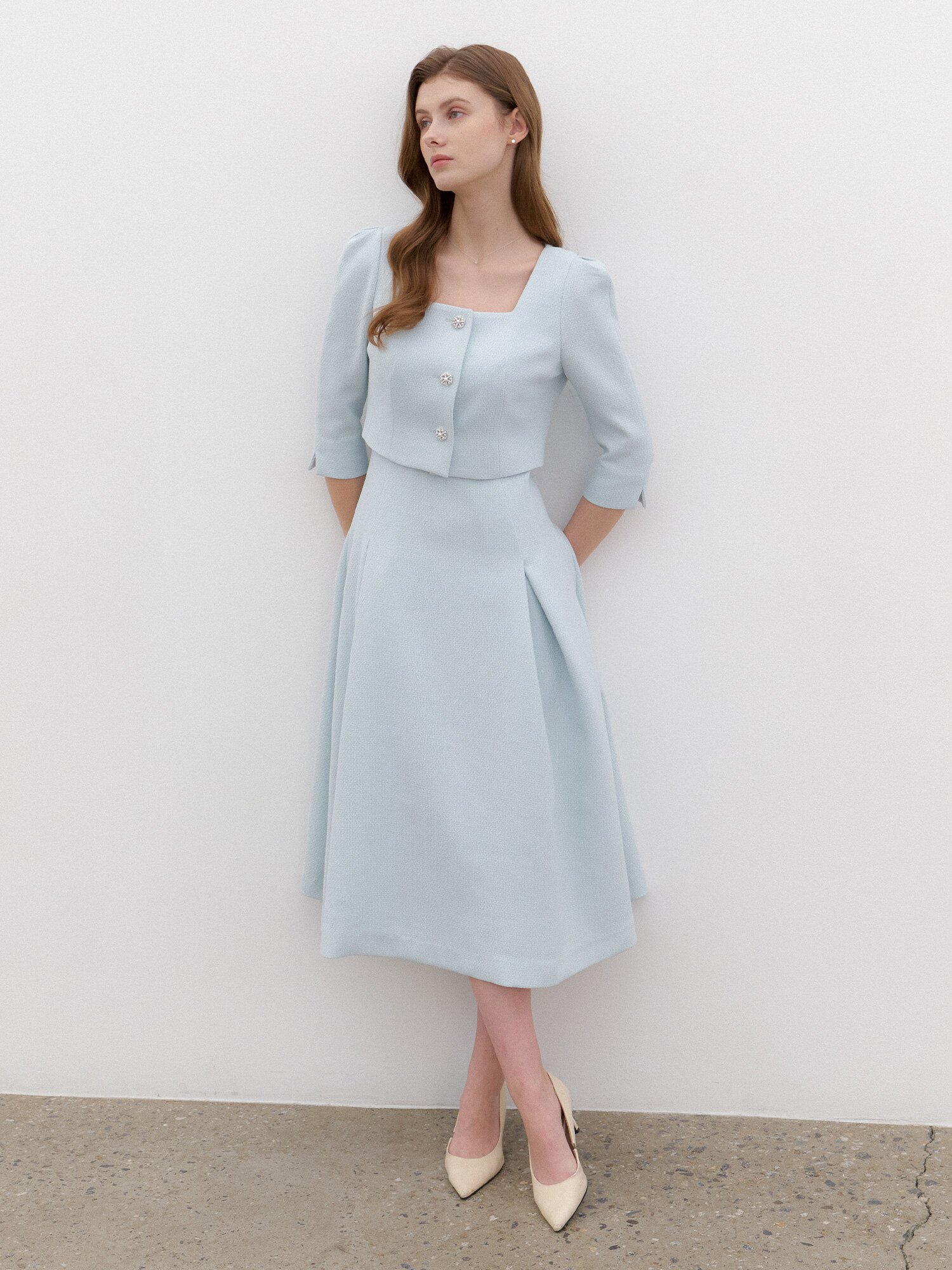 Square-neck 2piece-Style Flare Dress / Mint(4Color)