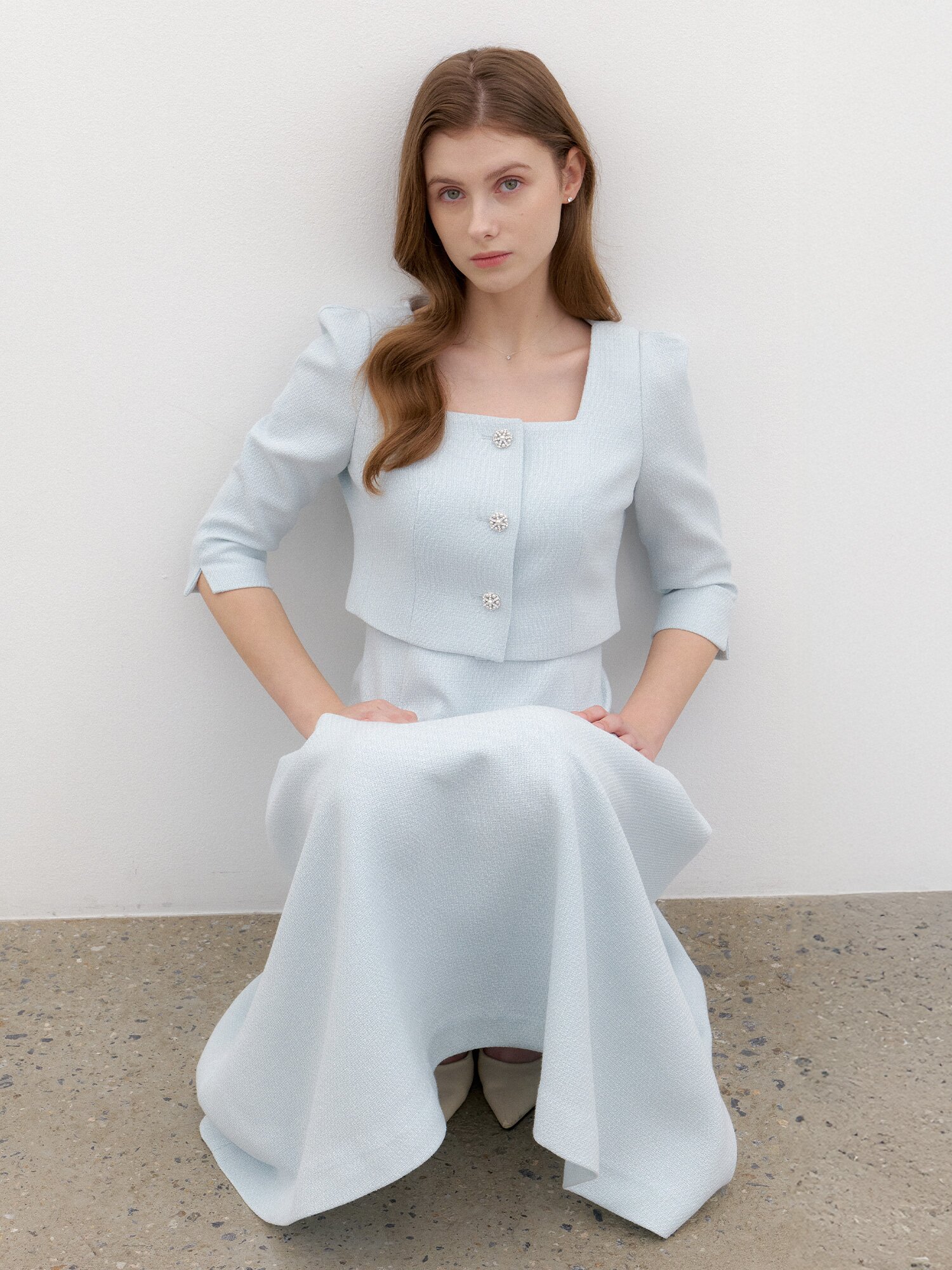 Square-neck 2piece-Style Flare Dress / Mint(4Color)
