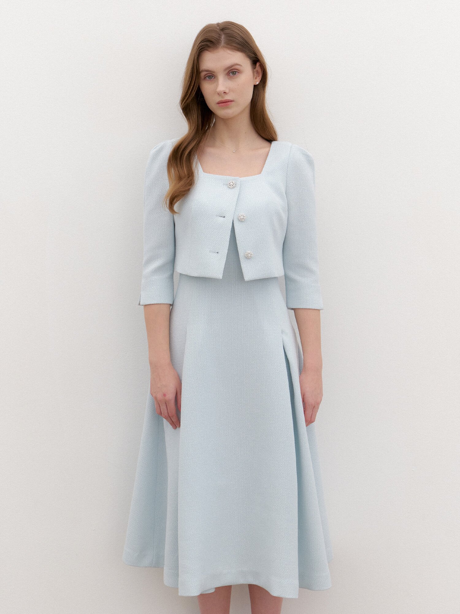 Square-neck 2piece-Style Flare Dress / Mint(4Color)