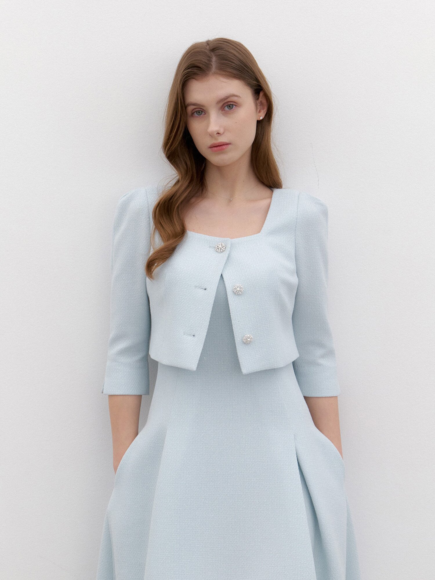 Square-neck 2piece-Style Flare Dress / Mint(4Color)