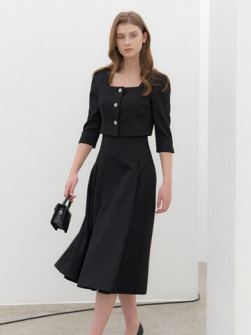 Square-neck 2piece-Style Flare Dress / Black(4color)