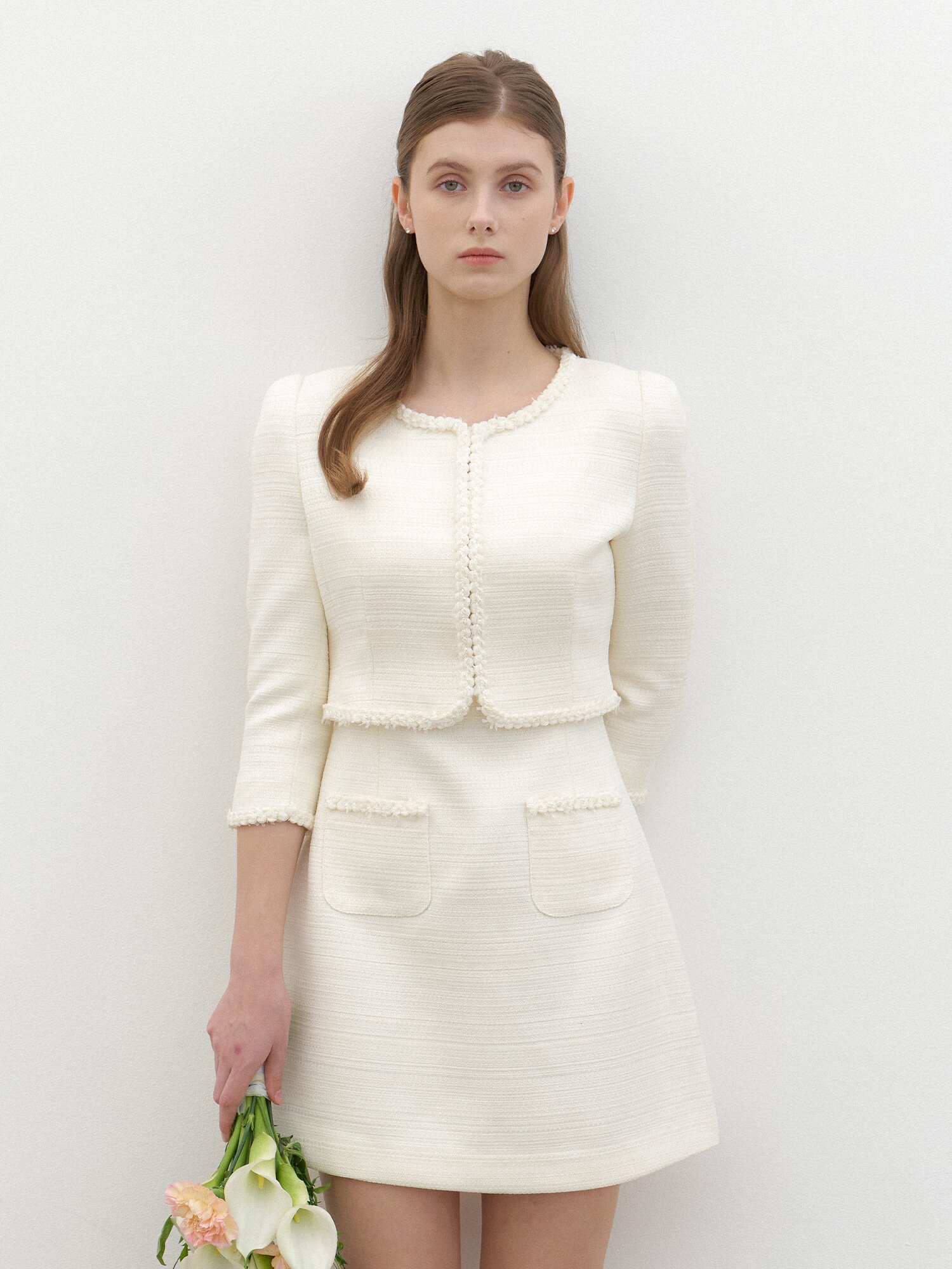 [SET] LILAC Tweed Trimmed Jacket & Sleeveless Mini Dress / Ivory(2Color)