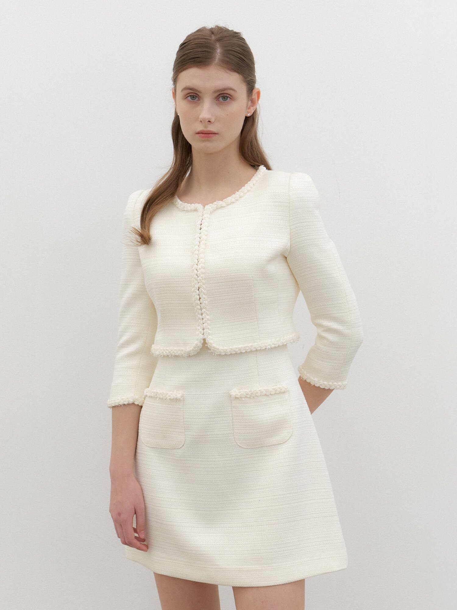 [SET] LILAC Tweed Trimmed Jacket & Sleeveless Mini Dress / Ivory(2Color)
